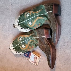 Justin Vintage Jflex boots mens 8 1/2 EE women's 10 1/2EE Green and Brown
